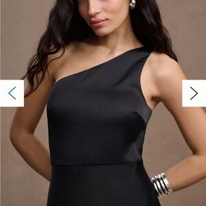 BHLDN Dylan One-Shoulder Satin Side-Slit Gown - black size 6